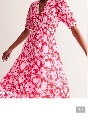 NWOT Boden Elsa  Midi Tea Dress in Flame Scarlet, Tulip Garden US 16/18